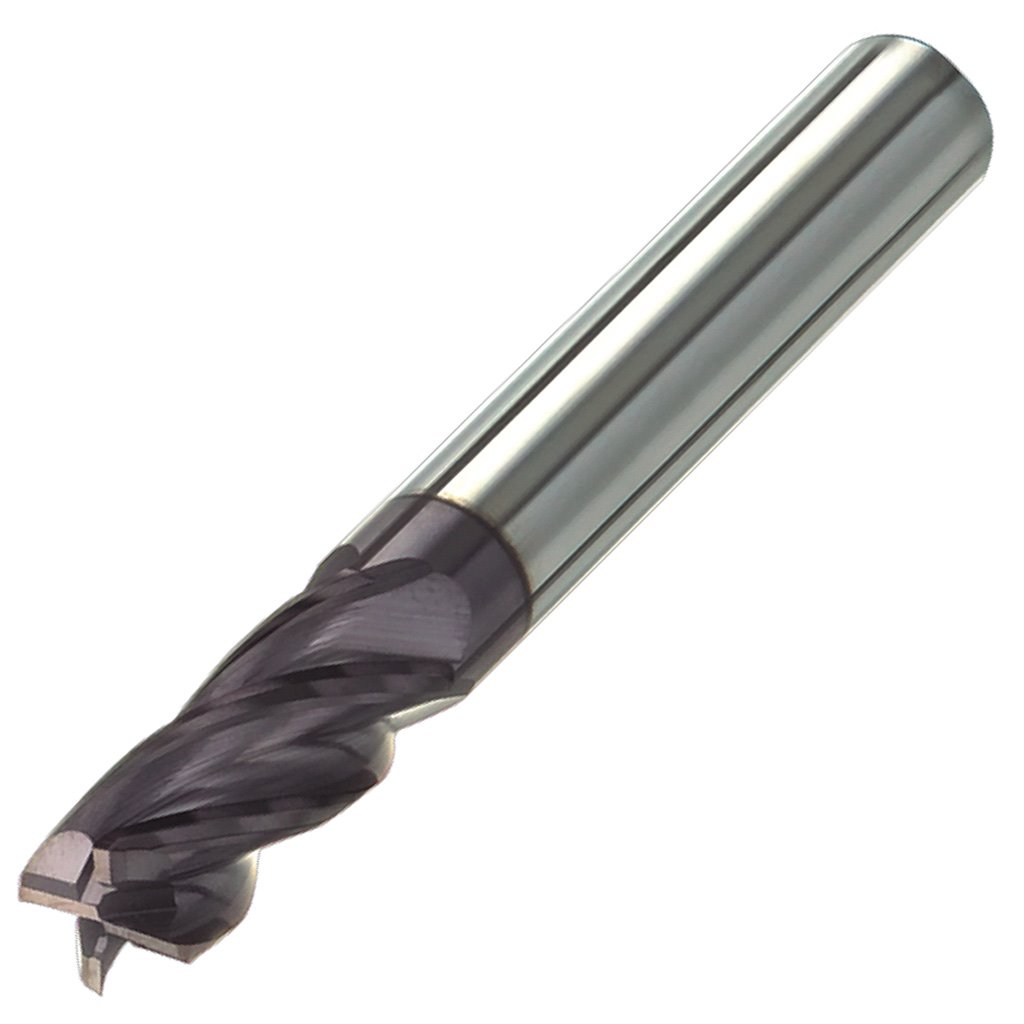Picture of 4 Flute Solid Carbide Variable Helix Pereformance TiAlN coated TMX End Mill with .030"-.035" corner radius: 5/8" Dia x 5/8" shank x 1-1/4" (LOC) x 3-1/2" (OAL)