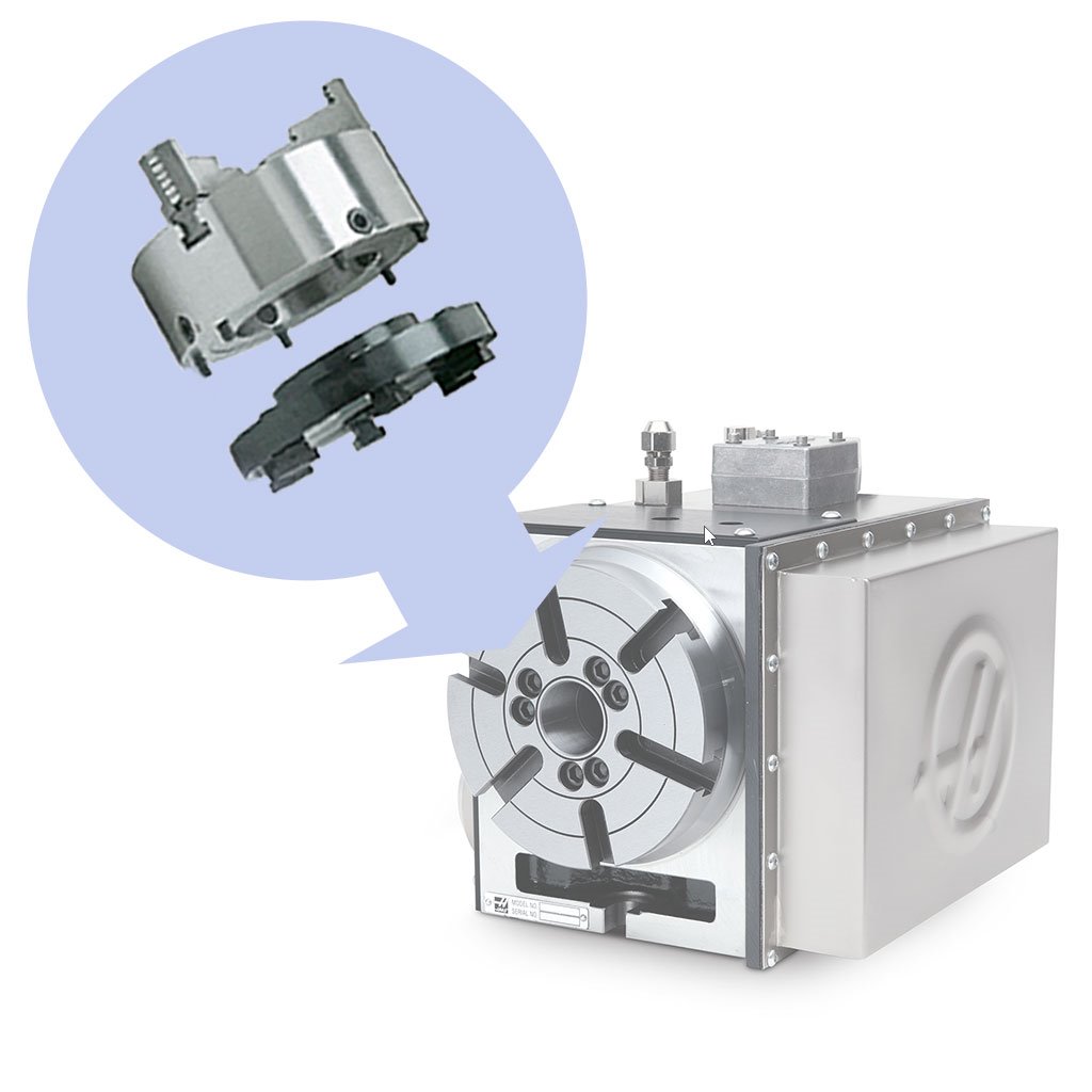 Picture of TMX 6in Set-Tru Steel Body 6-Jaw Scroll Chuck Package for HAAS HRT160SP Rotary Table