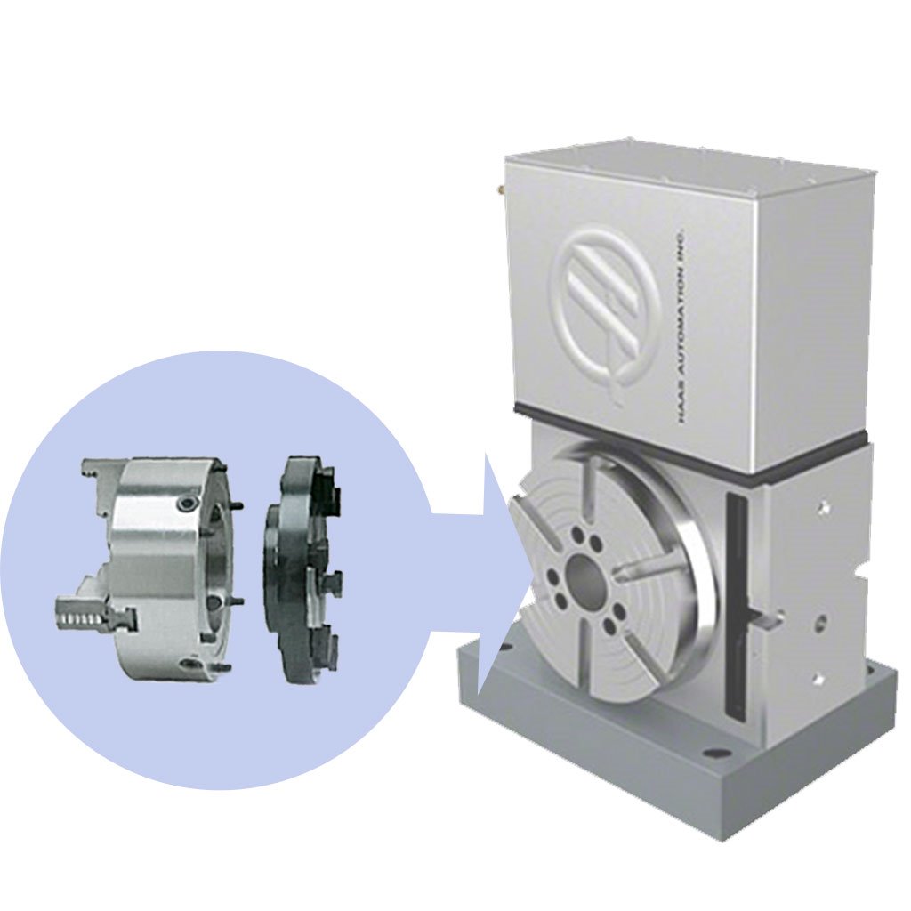 Picture of TMX 8in Set-Tru Steel Body 4-Jaw Scroll Chuck Package for HAAS HRT210M Rotary Table