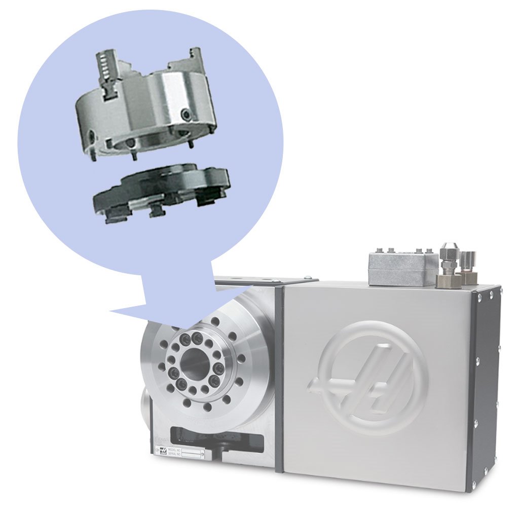 Picture of TMX 6in Set-Tru Steel Body 4-Jaw Scroll Chuck Package for HAAS HRTA5 Rotary Table