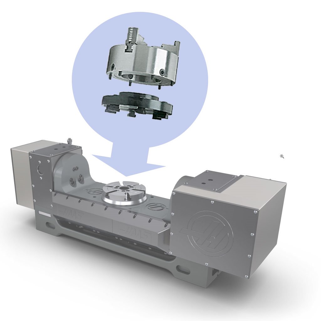 Picture of TMX 6in Set-Tru Steel Body 4-Jaw Scroll Chuck Package for HAAS TR160 Rotary Table