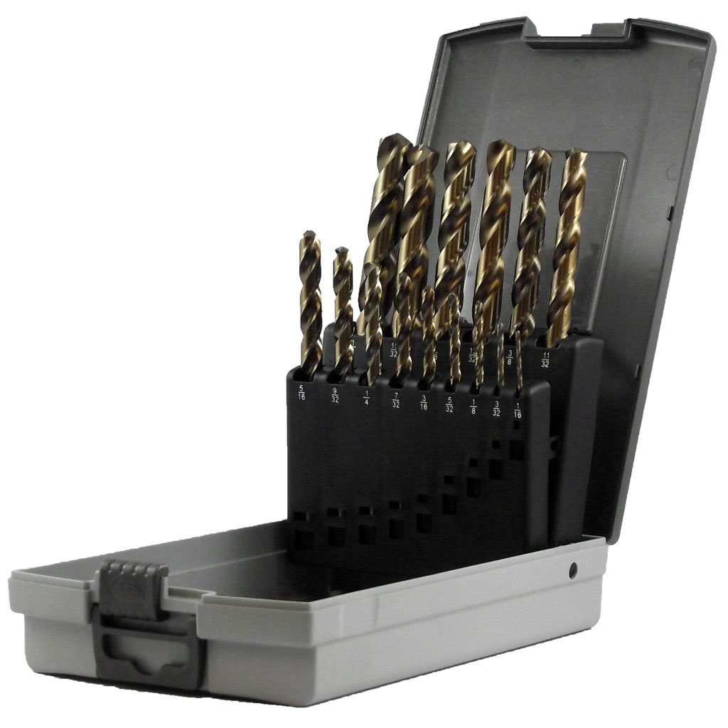 Picture of 15 Piece TMX Heavy Duty Cobalt Jobbers Drill Set with 135 Split point: set includes 1/16 to 1/2 by 32 nds in a high durable plastic index case