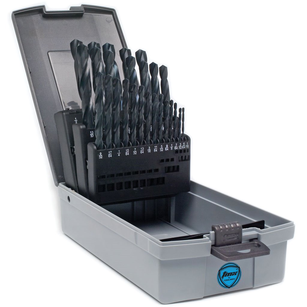 Picture of 15 Piece TMX General Purpose HSS Black Oxide Jobbers Drill Set with 118 point: set includes 1/16 to 1/2 by 32nds in a high durable plastic index case