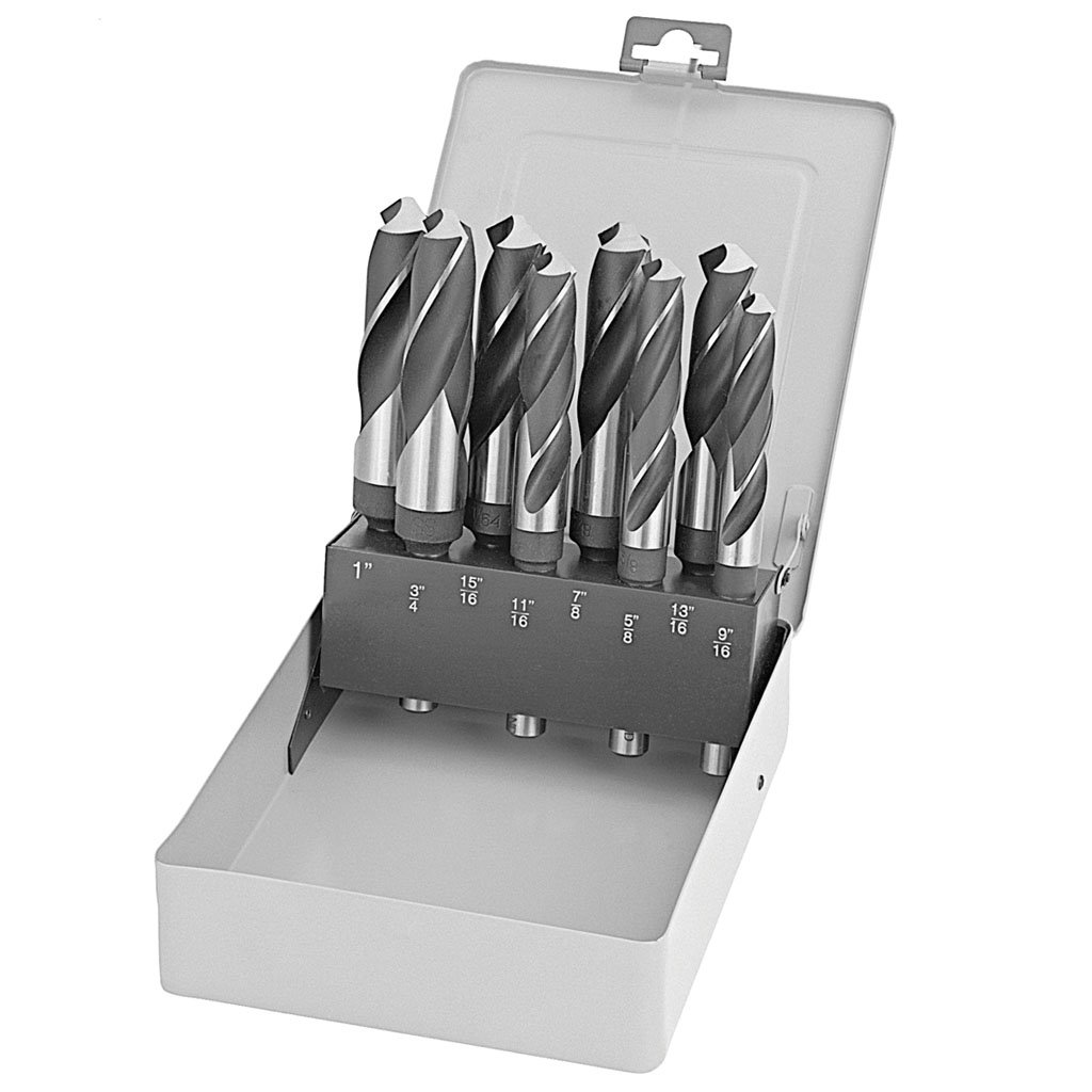 Picture of Cobalt TMX Reduced Shank Silver and Deming Drill 8 Piece Set with 1/2" Shank, 135 Split point, 3" flute length x 6" overall length (OAL), set includes 9/16", 5/8", 11/16", 3/4", 13/16", 7/8", 15/16" & 1" diameters in a metal index box