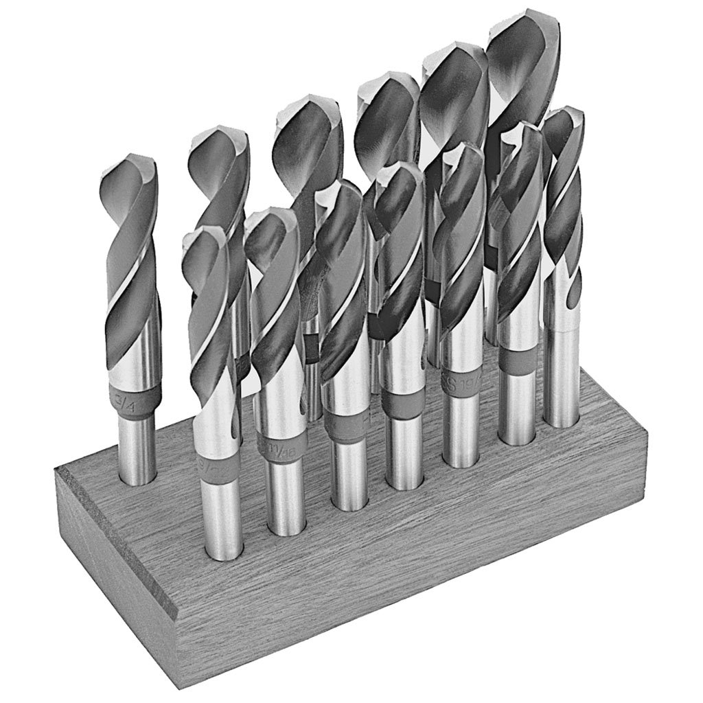 Picture of Cobalt TMX Reduced Shank Silver and Deming Drill 13 Piece Set with 1/2" Shank, 135 Split point, 3" flute length x 6" overall length (OAL), set includes 17/32", 9/16", 19/32", 5/8", 21/32", 11/16", 23/32", 3/4", 13/16", 7/8", 15/16" & 1" diameters in a
