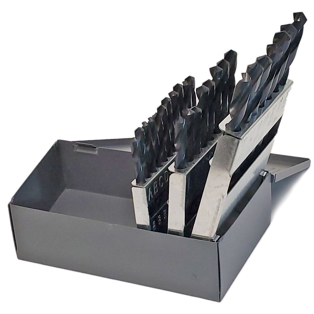 Picture of 26 Piece TMX General Purpose HSS Black Oxide Jobbers Drill Set with 118 point, set includes Letter A to Z in a metal index case