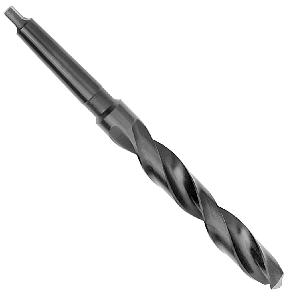Picture of HSS TMX Taper Shank General Purpose Drills, 118 Point, Black Oxide, 1-7/32" diameter x 7-1/2" flute length x 12-1/8" overall length (OAL) with # 3 Morse Taper shank
