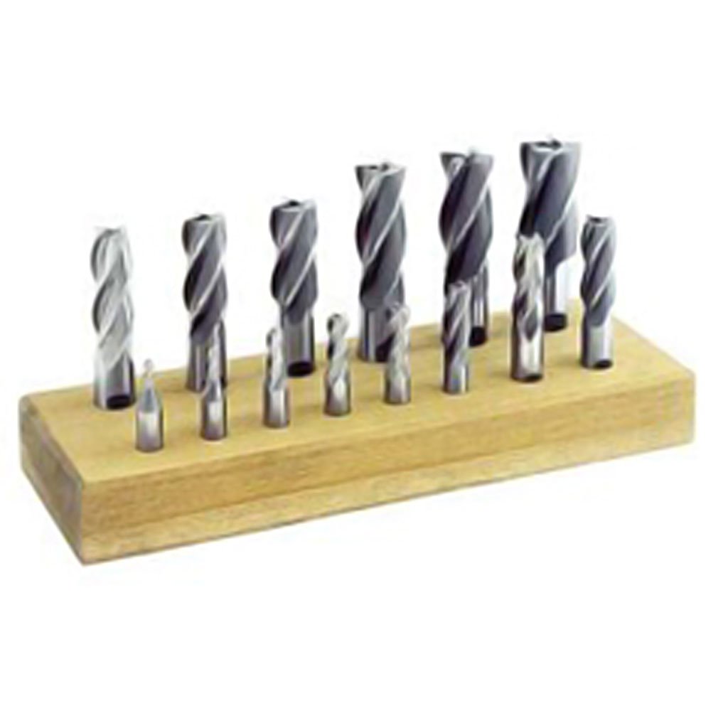 Picture of Cobalt M-42 Multiflute Center Cutting Single End Mill, 14 Piece Set 1/8-1 with Block