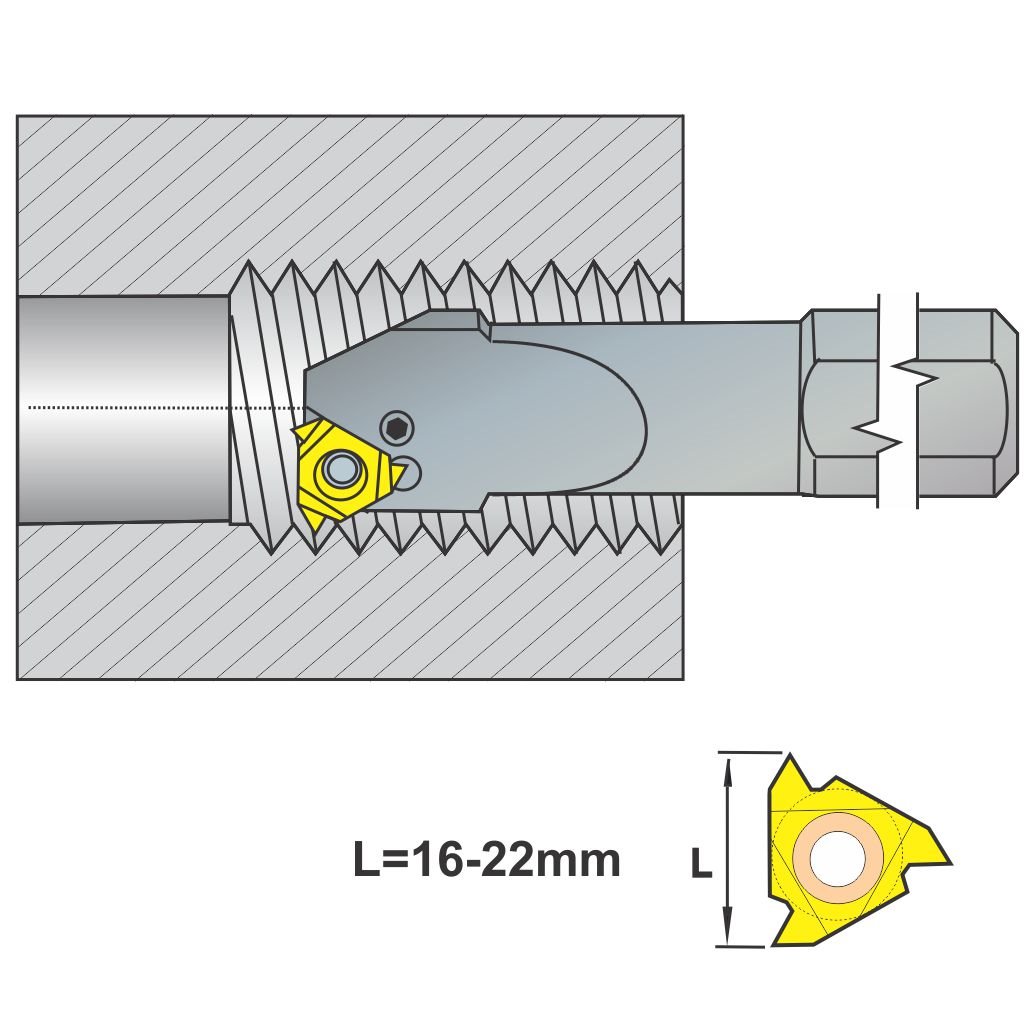 Picture of PIR Internal Threading Holder 25 mm Round Right Hand Boring Bar Internal Lay Down Threading Holder for Size 16 Inserts, 250 mm OAL