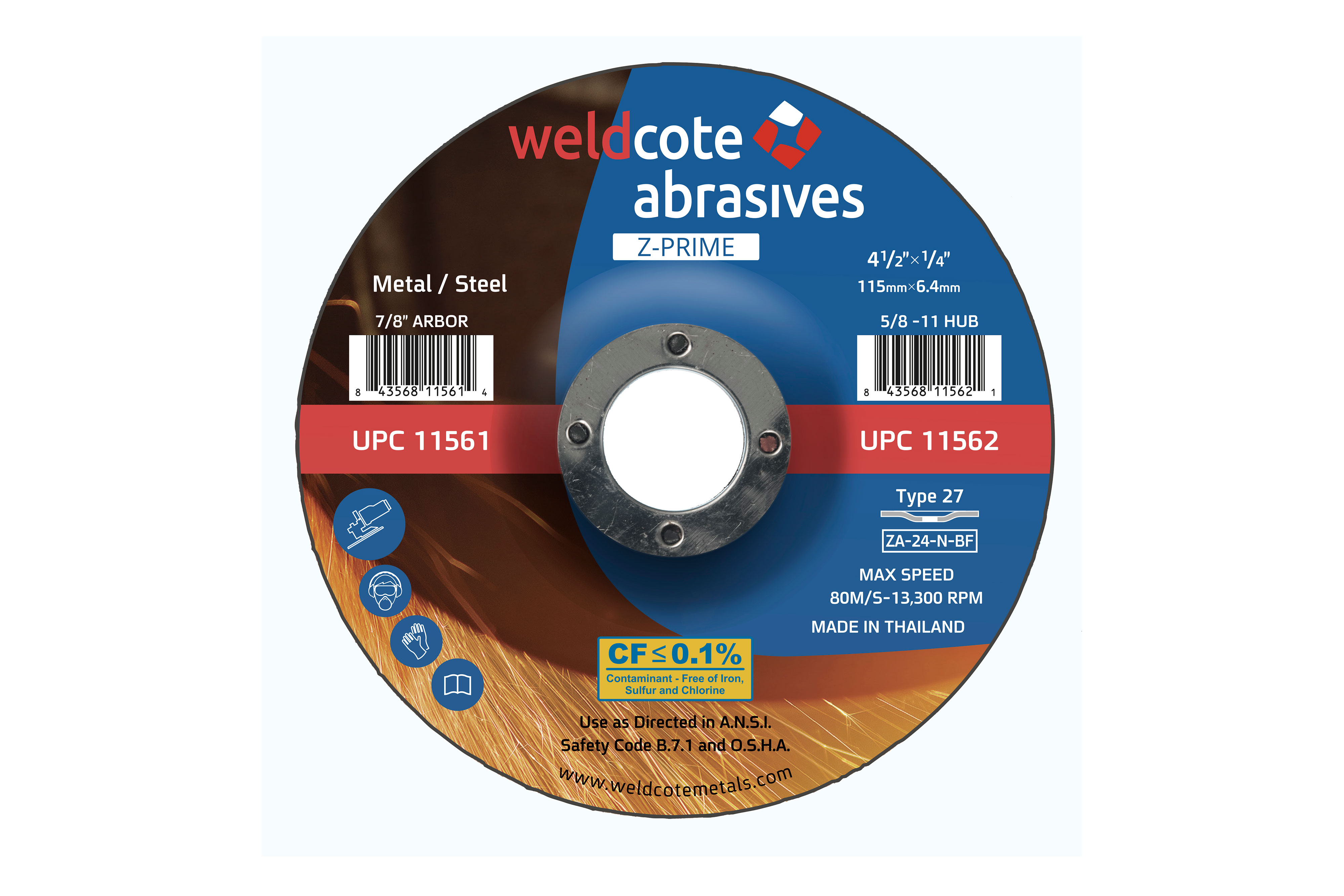 Picture of Weldcote 5 X 1/4 X 7/8 Type 27 Grinding Wheel Wheel Grinding