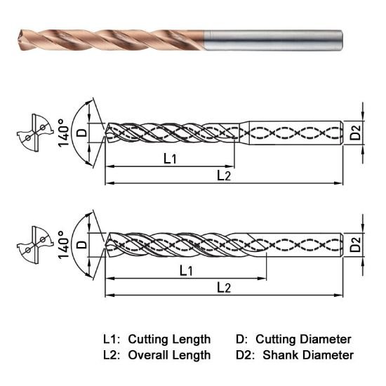 Picture of Widin HPI508152 15.20mm Dia 140° Point 2 Flute 8XD Drill
