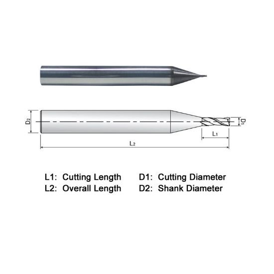 Picture of Widin MZ50201201SP Dia 0.30mm SH 0.1250 LOC 0.0150 OAL1.50 End Mill Standard Flute Standard Helix Carbide DLC Single End Square Sharp Z-ClassIC