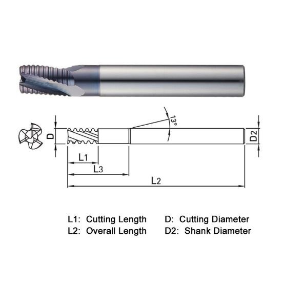 Picture of Widin PK503060 Dia 6mm SH 0.2362 LOC 0.3543 OAL2.2441 End Mill Carbide AlTiN Single End Square Sharp Z-ClassIC