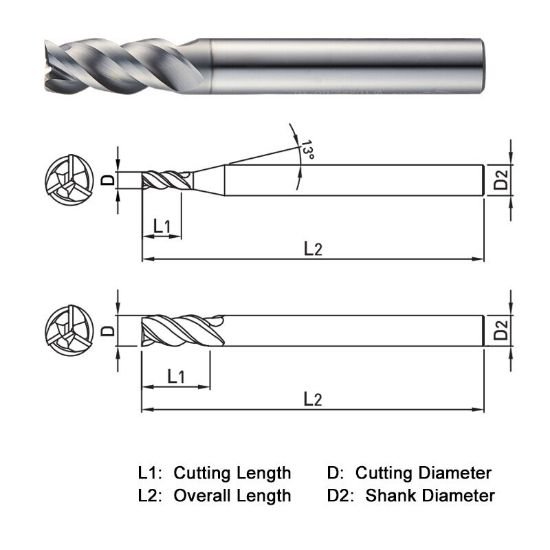 Picture of Widin SM503050 Dia 5mm SH 0.2362 LOC 0.3937 OAL1.9685 End Mill Standard Flute High Helix Carbide TiAlN Single End Square Sharp Z-SUS-MATE
