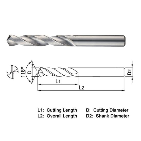 Picture of Widin SSD050 5.00mm Dia 118° Point 2 Flute 5XD Drill