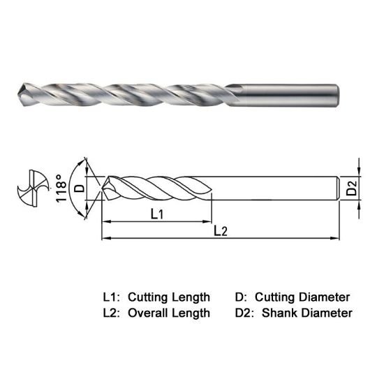 Picture of Widin SSDL034 3.40mm Dia 118° Point 2 Flute 8XD Drill