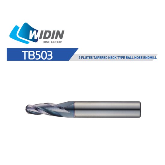 Picture of Widin TB50330712 Dia 6mm SH 0.4724 LOC 0.8661 OAL2.9528 End Mill Taper Flute Carbide AlTiN Single End Ball NoseBall Z-ClassIC