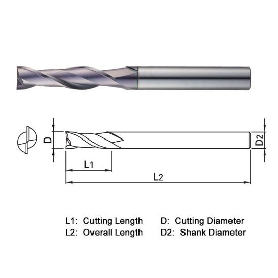 Picture of Widin TX222100 Dia 10mm SH 0.3937 LOC 1.5748 OAL3.9370 End Mill Standard Flute Standard Helix Carbide TiAlN Single End Square Sharp THUNDER