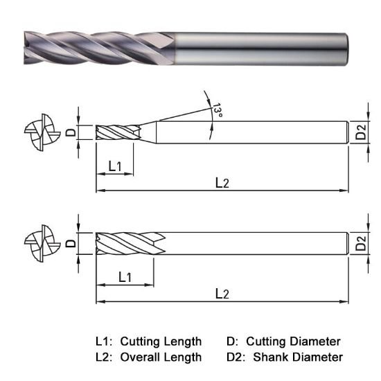 Picture of Widin TX224200 Dia 20mm SH 0.7874 LOC 1.7717 OAL3.9370 End Mill Standard Flute Standard Helix Carbide TiAlN Single End Square Sharp THUNDER