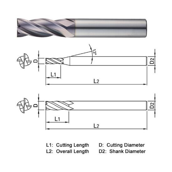 Picture of Widin TX304200 Dia 20mm SH 0.7874 LOC 1.4961 OAL3.9370 End Mill Standard Flute Standard Helix Carbide TiAlN Single End Square Sharp THUNDER