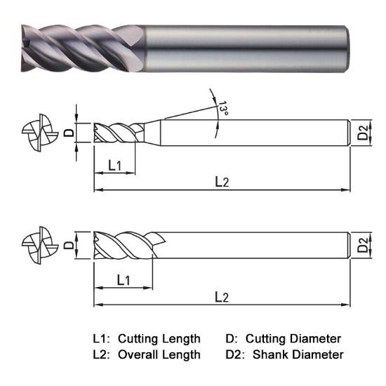 Picture of Widin TX304H120 Dia 12mm SH 0.4724 LOC 1.0236 OAL2.9528 End Mill Standard Flute High Helix Carbide TiAlN Single End Square Sharp THUNDER