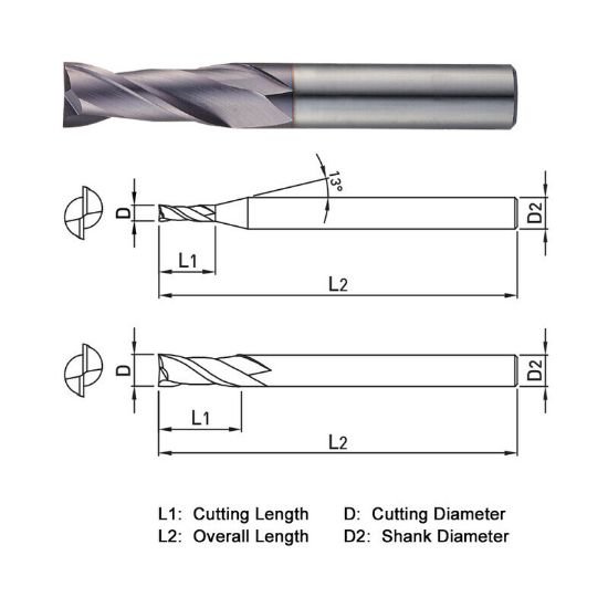 Picture of Widin TXB302040 Dia 4mm SH 0.1575 LOC 0.3150 OAL1.9685 End Mill Standard Flute Standard Helix Carbide TiAlN Single End Ball NoseBall THUNDER