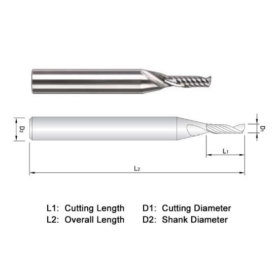 Picture of Widin WAE301009 Dia 0.90mm SH 0.1575 LOC 0.1063 OAL1.574 End Mill Standard Flute High Helix Carbide Uncoated Single End Square Sharp ALU-WAVE