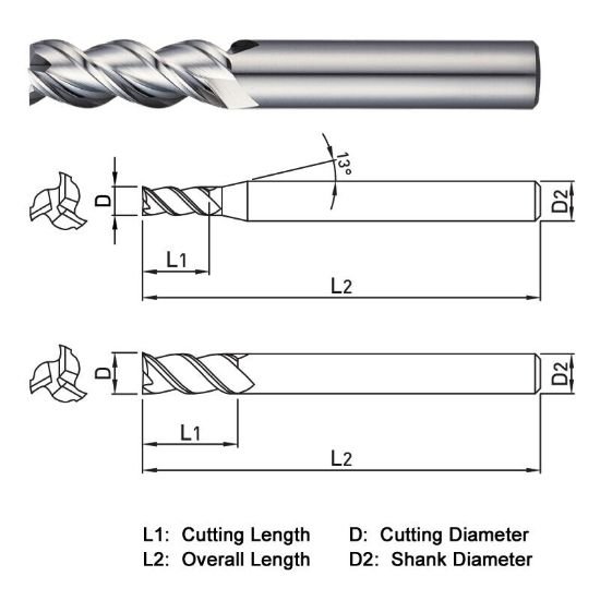 Picture of Widin WAE303081 Dia 8mm SH 0.3150 LOC 1.2205 OAL3.1496 End Mill Standard Flute High Helix Carbide Uncoated Single End Square Sharp ALU-WAVE