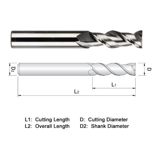 Picture of Widin WAE312A020 Dia 5/16 SH 0.3125 LOC 0.8125 OAL2.50 End Mill Standard Flute High Helix Carbide Uncoated Single End Square Sharp ALU-WAVE