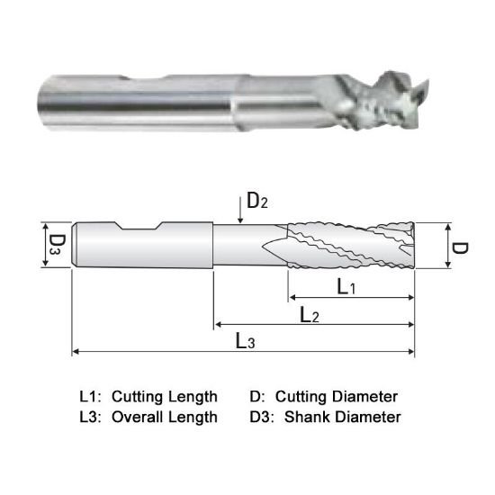 Picture of Widin WAF313A024 Dia 3/8 SH 0.3750 LOC 0.4375 OAL3.50 End Mill Carbide Uncoated Single End Square Sharp ALU-WAVE