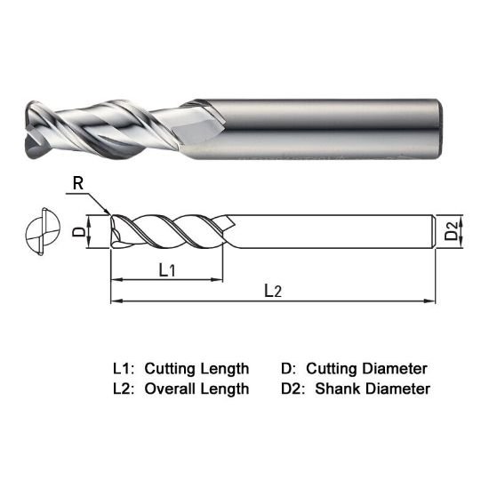 Picture of Widin WAR3021420 Dia 14mm SH 0.5512 LOC 1.3780 OAL3.1496 End Mill Standard Flute High Helix Carbide Uncoated Single End Corner Radius0.0787 2.00mm ALU-WAVE