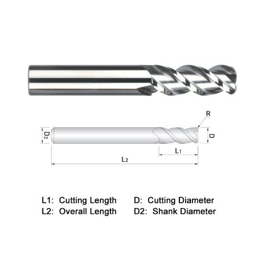 Picture of Widin WAR303A032020 Dia 1/2 SH 0.50 LOC 0.7500 OAL3.00 End Mill Standard Flute High Helix Carbide Uncoated Single End Corner Radius0.0200 0.51mm ALU-WAVE