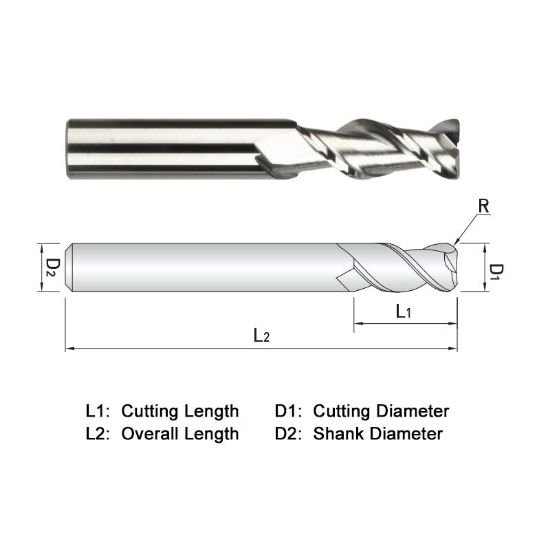 Picture of Widin WAR522A020020 Dia 5/16 SH 0.3125 LOC 1.50 OAL4.00 End Mill Standard Flute High Helix Carbide DLC Single End Corner Radius0.0200 0.51mm ALU-WAVE