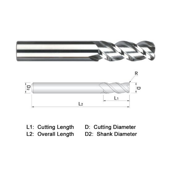Picture of Widin WAR523A032020 Dia 1/2 SH 0.50 LOC 2.00 OAL4.00 End Mill Standard Flute High Helix Carbide DLC Single End Corner Radius0.0200 0.51mm ALU-WAVE