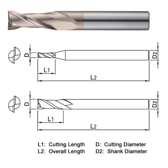 Picture of Widin WE50204014 Dia 4mm SH 0.2362 LOC 0.5510 OAL1.9685 End Mill Standard Flute Standard Helix Carbide AlTiN Single End Square Sharp WINNER