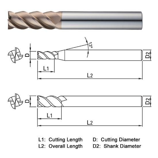 Picture of Widin WE504H12060 Dia 12mm SH 0.4724 LOC 2.3622 OAL4.3307 End Mill Standard Flute Standard Helix Carbide AlTiN Single End Square Sharp WINNER