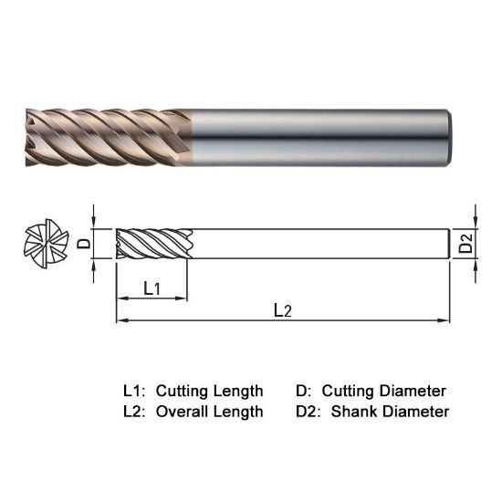 Picture of Widin WE50612050 Dia 12mm SH 0.4724 LOC 1.9685 OAL3.9370 End Mill Standard Flute Standard Helix Carbide AlTiN Single End Square Sharp WINNER