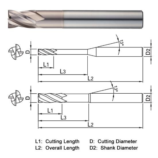 Picture of Widin WE51403050 Dia 3mm SH 0.2362 LOC 0.1770 OAL3.9370 End Mill Standard Flute Standard Helix Carbide AlTiN Single End Square Sharp WINNER
