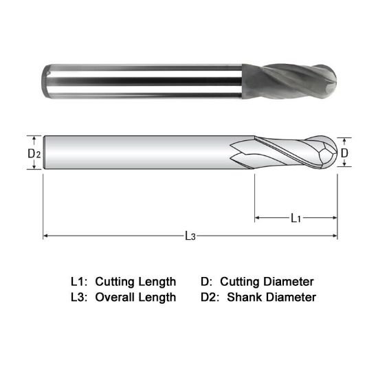 Picture of Widin WGB502A0.01-0.1-1.5SP Dia 0.25mm SH 0.1250 LOC 0.50 OAL1.50 End Mill Standard Flute Standard Helix Carbide Diamond Single End Ball NoseBall Z-GRA-MATE