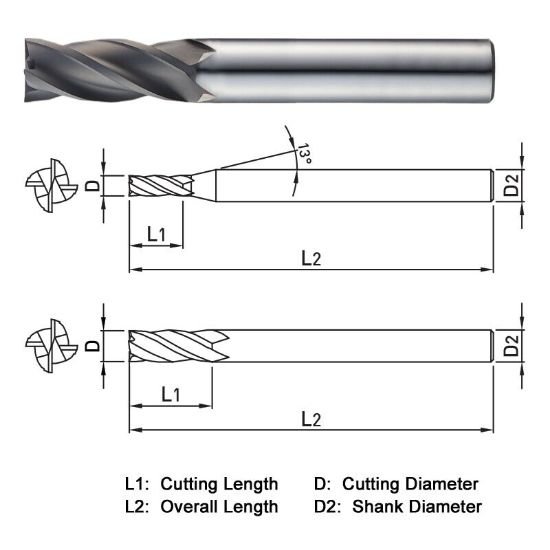 Picture of Widin WGE50406030 Dia 6mm SH 0.2362 LOC 1.1811 OAL5.9055 End Mill Standard Flute Standard Helix Carbide Diamond Single End Square Sharp Z-GRA-MATE