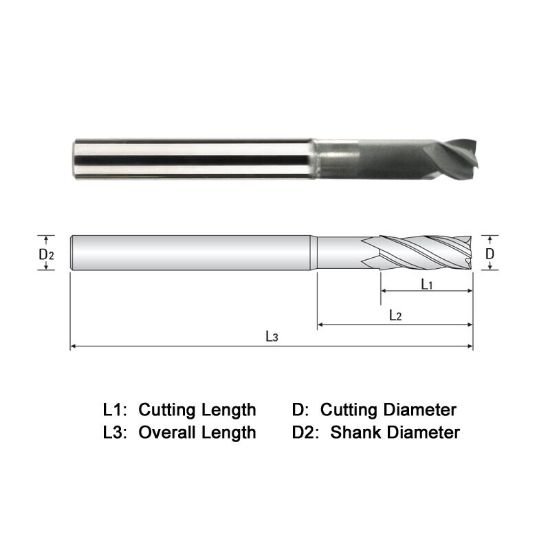 Picture of Widin WGE514A0061000-3 Dia 3/32 SH 0.1250 LOC 0.2813 OAL3.00 End Mill Standard Flute Standard Helix Carbide Diamond Single End Square Sharp Z-GRA-MATE