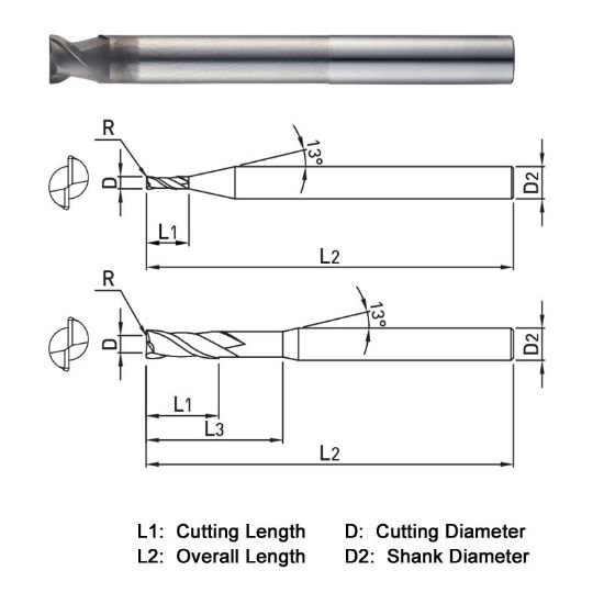 Picture of Widin WGR502060400 Dia 6mm SH 0.2362 LOC 0.2362 OAL3.5433 End Mill Standard Flute Standard Helix Carbide Diamond Single End Corner Radius0.0118 0.30mm Z-GRA-MATE