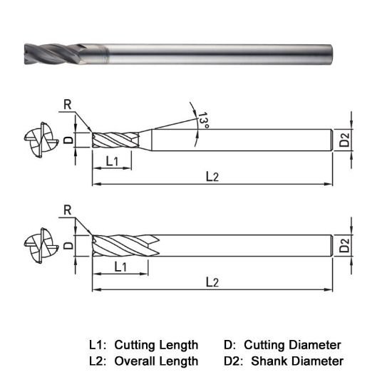 Picture of Widin WGR50406005110 Dia 6mm SH 0.2362 LOC 0.5906 OAL4.3307 End Mill Standard Flute Standard Helix Carbide Diamond Single End Corner Radius0.0197 0.50mm Z-GRA-MATE