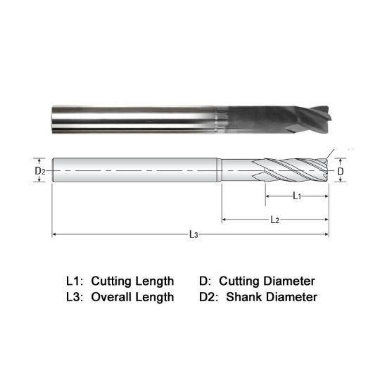 Picture of Widin WGR514A0080625-3-015SP Dia 1/8 SH 0.1250 LOC 0.3750 OAL3.00 End Mill Standard Flute Standard Helix Carbide Diamond Single End Corner Radius0.0150 0.38mm Z-GRA-MATE