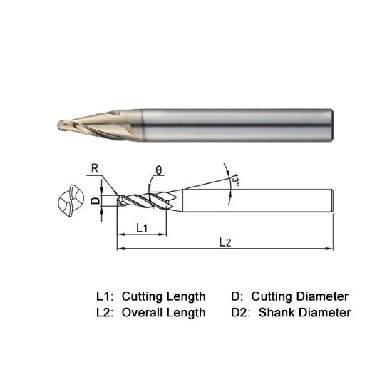 Picture of Widin WTE50210002 Dia 10mm SH 0.6299 LOC 1.5748 OAL2.9528 End Mill Taper Flute Carbide AlTiN Single End Square Sharp WINNER