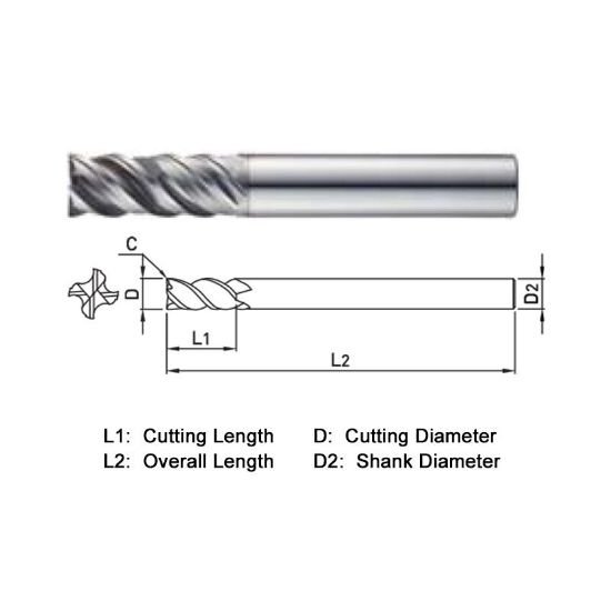 Picture of Widin XCC504200 Dia 20mm SH 0.7874 LOC 1.7717 OAL3.9370 End Mill Standard Flute High Helix Carbide TiAlN Single End 45.0° Chamfer X-Star