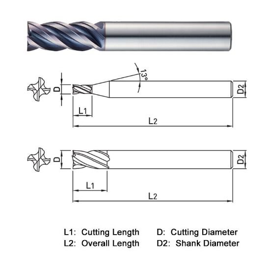 Picture of Widin XE504080 Dia 8mm SH 0.3150 LOC 0.7480 OAL2.3622 End Mill Standard Flute Variable Helix Carbide AlTiN Single End Square Sharp X-Star
