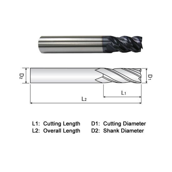 Picture of Widin XR404A016F Dia 1/4 SH 0.2500 LOC 0.4375 OAL2.00 End Mill Standard Flute Variable Helix Carbide AlTiN Single End Corner Radius0.0200 0.51mm X-Star