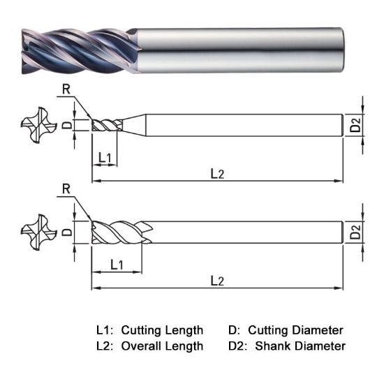 Picture of Widin XR5141210 Dia 12mm SH 0.4724 LOC 1.0236 OAL2.9528 End Mill Standard Flute Variable Helix Carbide AlTiN Single End Corner Radius0.0394 1.00mm X-Star