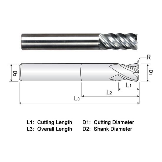Picture of Widin XR515A048015 Dia 3/4 SH 0.7500 LOC 1.50 OAL4.00 End Mill Standard Flute Variable Helix Carbide TiAlN Single End Corner Radius0.0150 0.38mm X-Star